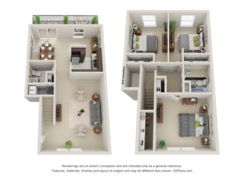 Floor plan for 3 beds, 1.5 baths, 1253 sqft